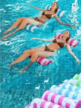 Set of Two Striped Inflatable Pool Loungers-White/Pink and Light Blue/White